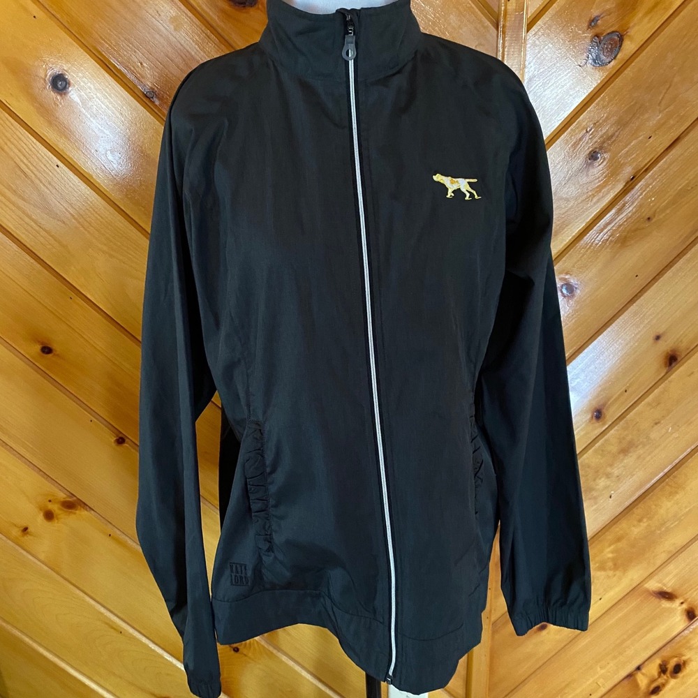 Kate Lord Black Full Zip Windbreaker Jacket Dog Logo Ruched Size Large Rifle
